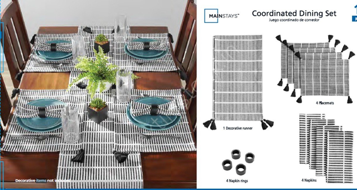 Offer # 3214 Coordinated Dining Table Linen Set of 1 Table Runner + 4 Placemats + 4 Napkins + 4 Napkin Rings Stock