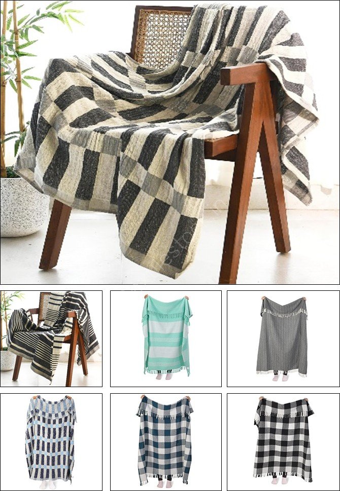 TS-0015 # 100% Recycled Cotton Checkered Throws Stock