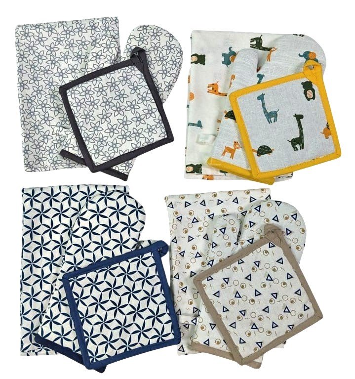 Offer # 3191- 3 pc Kithen Set- Apron, Oven Mitt + Pot Holder Stock