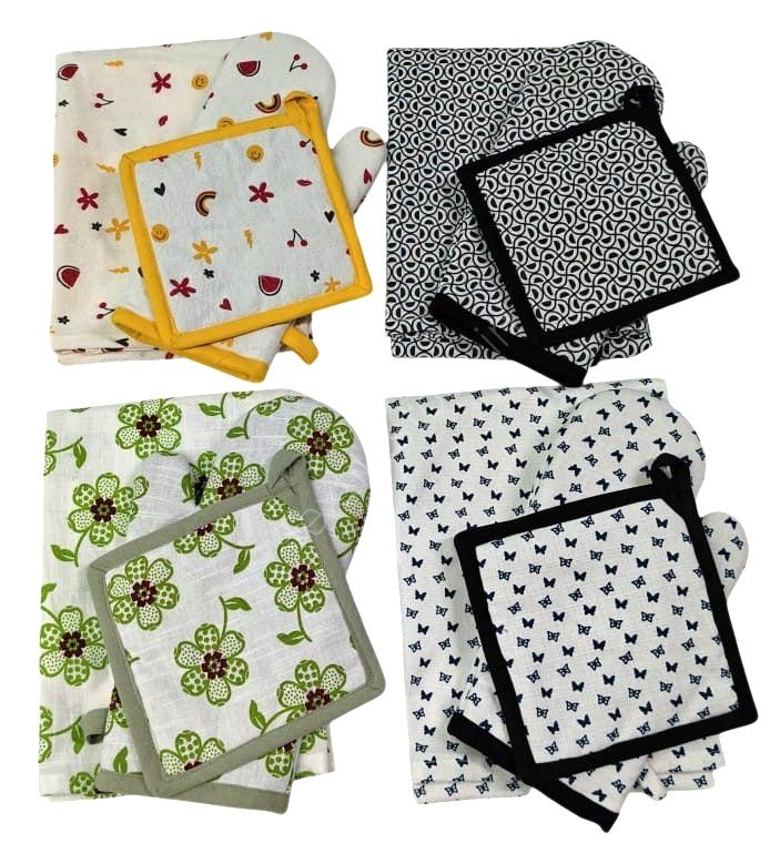Offer # 3191- 3 pc Kithen Set- Apron, Oven Mitt + Pot Holder Stock