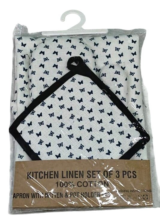Offer # 3191- 3 pc Kithen Set- Apron, Oven Mitt + Pot Holder Stock